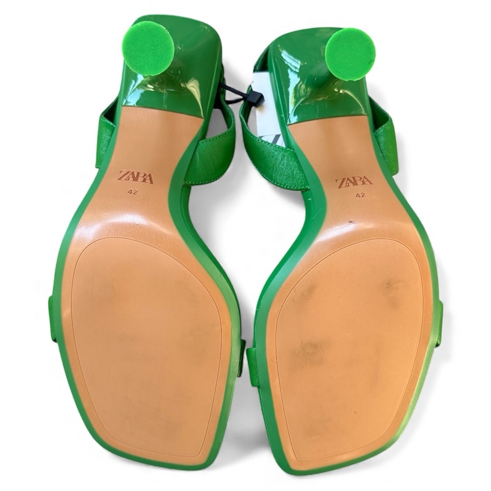 Zara Green Slingback Heeled Leather Sandals Women’s size 42 - Picture 13 of 15